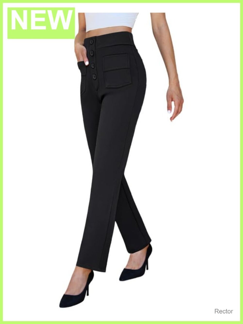 High Waist Stretchy Straight Leg Dress Pants Work Slacks